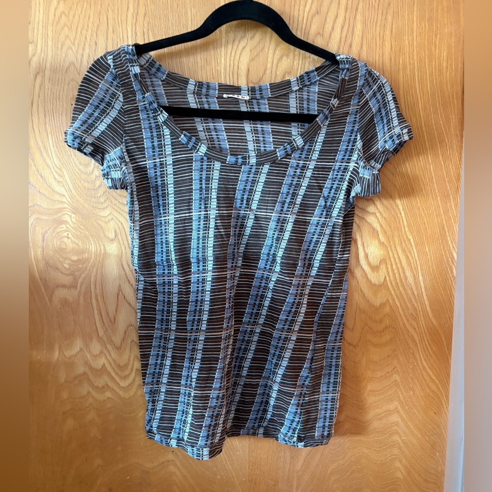 Marni Brown and Blue plaid mesh Short Sleeve Top EU42 USM